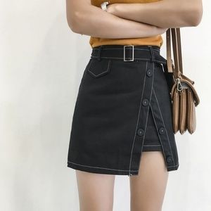 Faux Wrap Off-Angle Black Mini Skirt